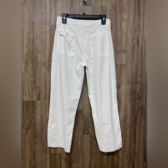 Frank and Eileen White Kinsale Cropped Pants w/ Raw Hem Cotton and Flax - Picture 2 of 14
